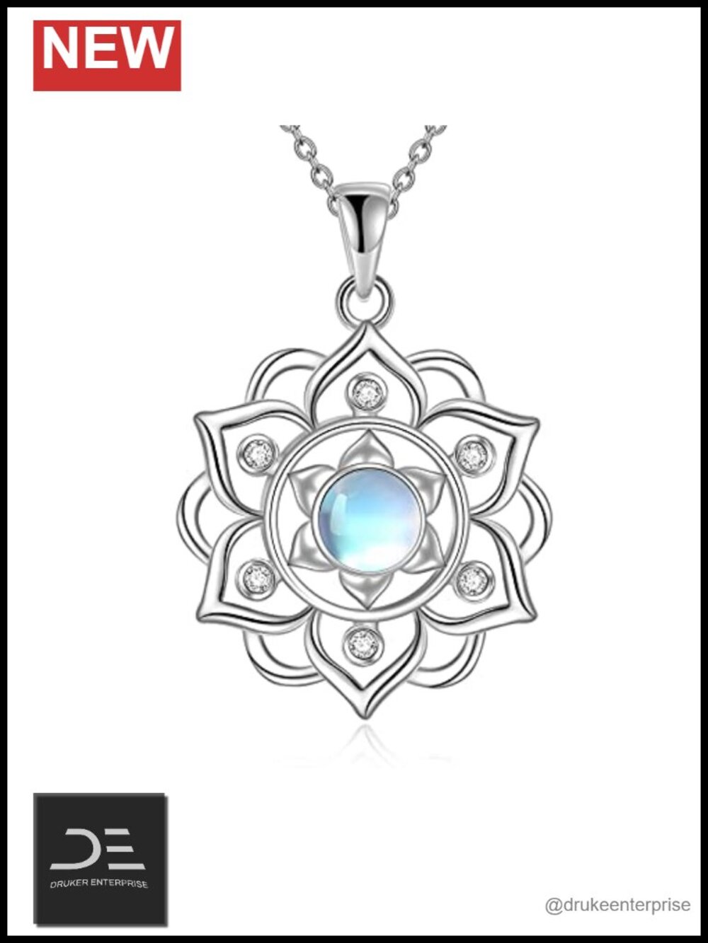 925 Sterling Silver Lotus Moonstone Pendant Necklace